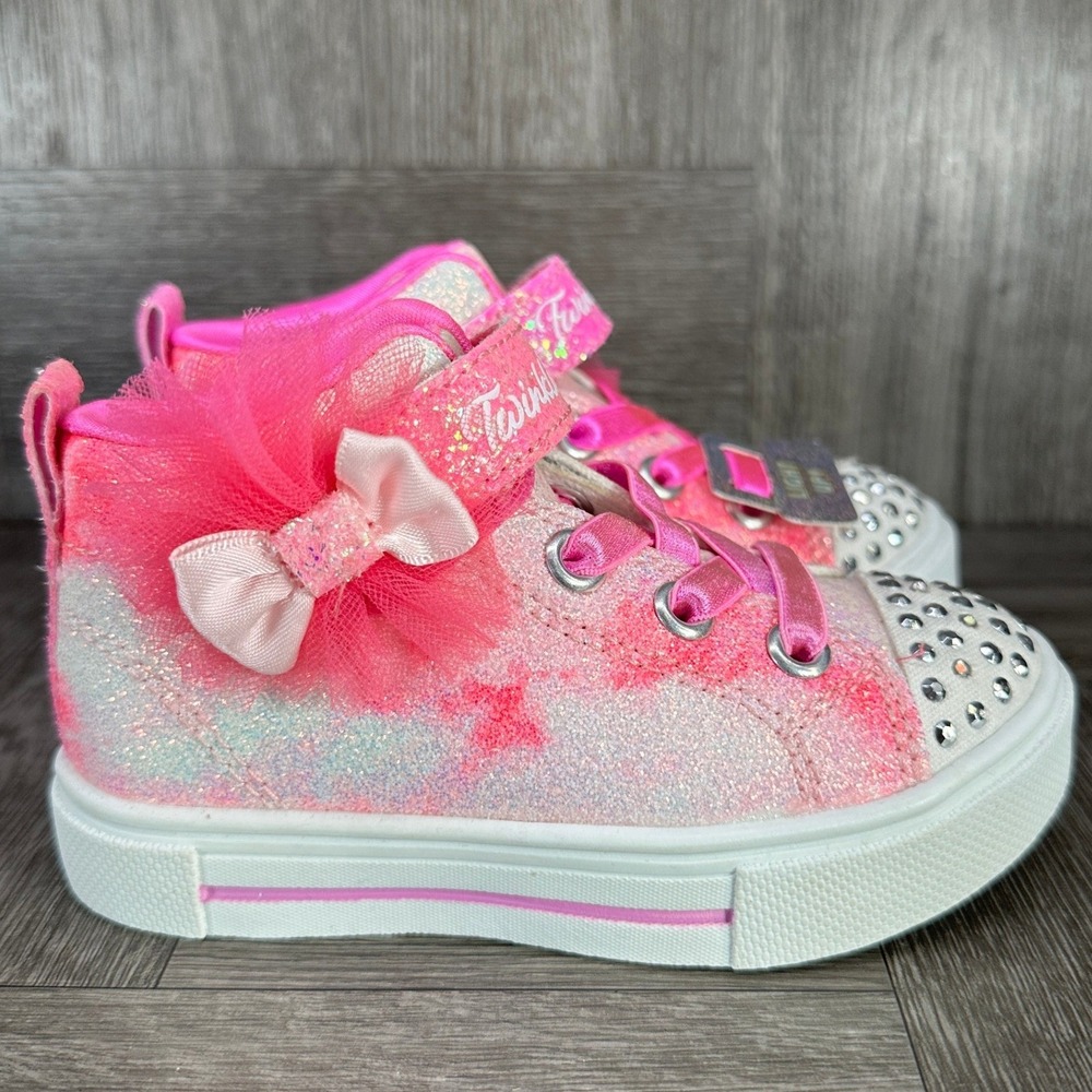 Skechers Twinkle Toes Sneakers Toddler 6 Pink Glitter Light Up Bow NEW 314804N